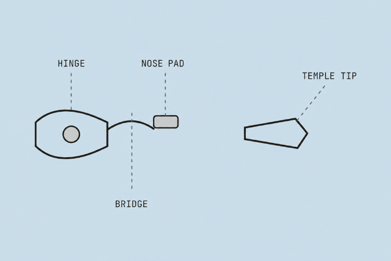 Componentes de armação de óculos de metal personalizados para fabricação de OEM e ODM